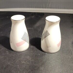 VTG00 Noritake Japan Salt & Pepper Shakers MCM Pink Gray Black Geometric